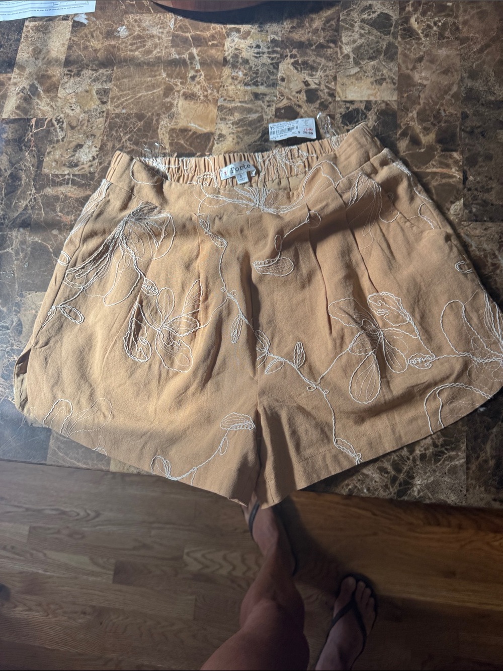 Forte Tan High-Waist Embroidered Linen-Blend Shorts